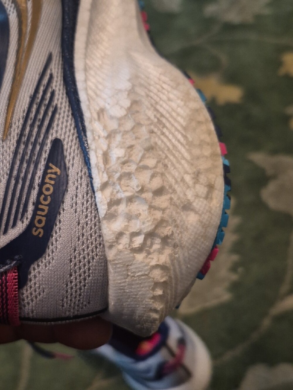 Saucony Women's White, Navy & Pink Running Shoes with Gold Accents - Picture 8 of 10